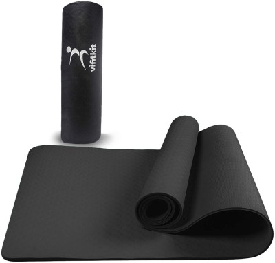 VIFITKIT 4mm Anti-Skid Yoga Mat with Carry Bag for Home Gym & Outdoor Workout Black 4 mm Yoga Mat