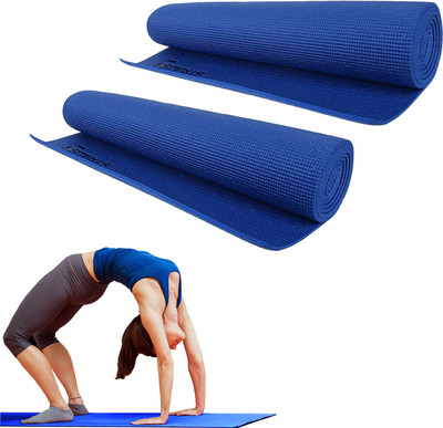 Strauss Anti Skid Solid PVC Yoga Mat With Carry Bag|Exercise Mat for Home,Gym(Pack of 2) Blue 4 mm Yoga Mat