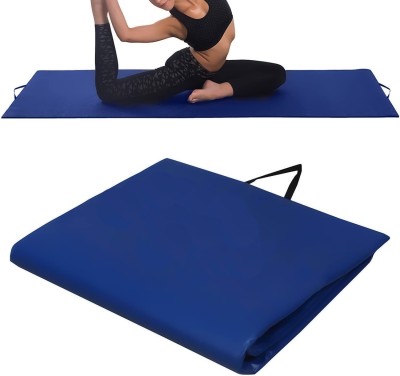 HACKERX PU Leather Exercise Yoga Mat Foldable Travelling Yoga Mat with Carrying Strap Blue 12 mm Yoga Mat