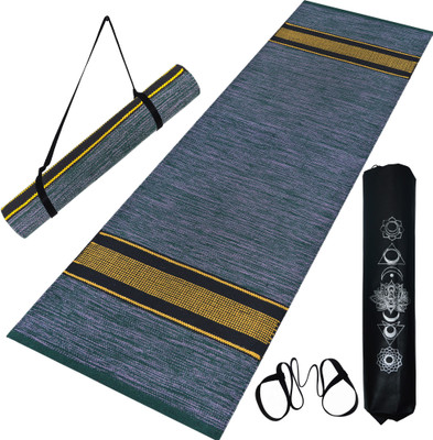 house of handmade Handwoven ANTI-SLIP COTTON Grey 8 mm Yoga Mat