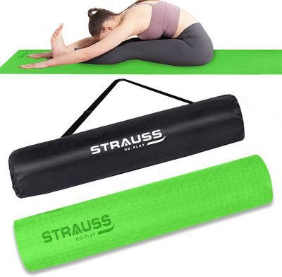 Strauss Anti Skid Eco-Friendly TPE Yoga Mat with Carry Bag, Green 6 mm Yoga Mat
