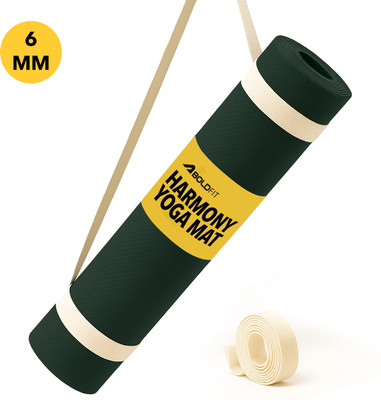 BOLDFIT Yoga Mat for Men Women 6mm Exercise Mat Anti Skid Workout Yoga Matte Carry Strap Green 6 mm Yoga Mat