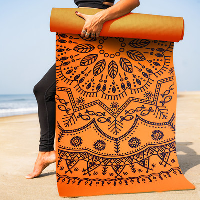 Yogarise Perfumed TPE Yoga Mat with Mandala Print and Carry Bag for Men and Women Brown 5.8 mm Yoga Mat