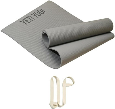 YETI YOGI Yoga mat for unisex with Strap EVA Material 4mm Extra Thick Exercise mat Grey 4 mm Yoga Mat