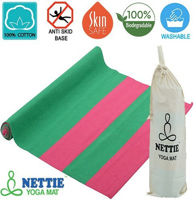 NETTIE Supreme Anti-Skid: Organic Rubber Base Handloom Cotton with Carry Bag Green 4 mm Yoga Mat