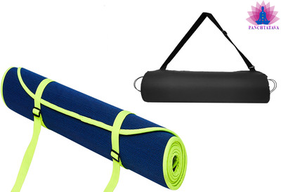 PANCHTATAVA Sporty Fabric Coated Mat with Neon Green Border Blue 6 mm Yoga Mat