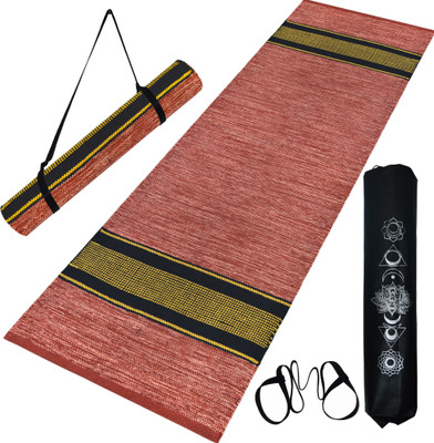 house of handmade Handwoven ANTI-SLIP COTTON Brown 8 mm Yoga Mat