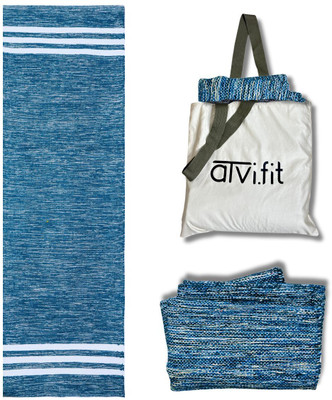 AtviFit Atvi.fit Pure cotton anti-skid, machine wash yoga mat. 73in x 24in, 5mm (Blue) Blue 5 mm Yoga Mat