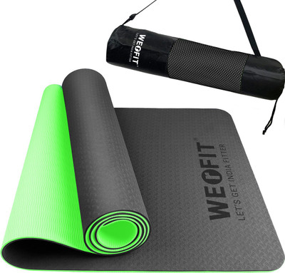 WErFIT TPE Yoga & Gym Mat with Carry Bag For Men & Women, Dual Sided & 2.5 Feet Wide Grey, Green 6 mm Yoga Mat