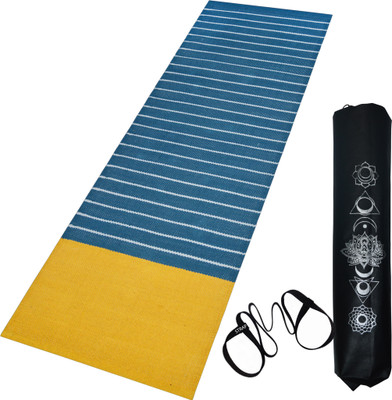 house of handmade Handwoven Cotton Yoga mat for Women and Men Blue 10 mm Yoga Mat