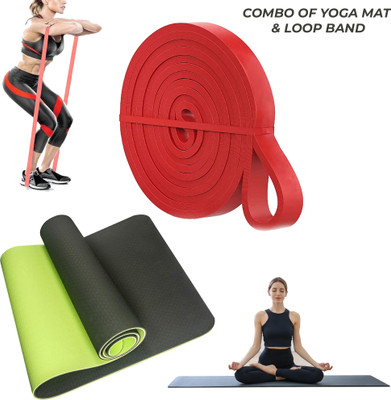 Quickfit QUlCKFlT 6MM TPE Yoga Mat Purple with 13MM Power Loop Band For Gym and Yoga Pink 6 mm Yoga Mat