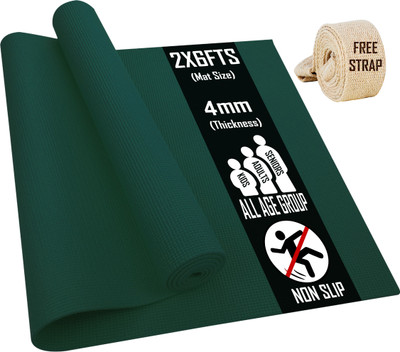 Quick Shel (Army Green) SUPERIOR QUALITY ANTI- SKID YOGA MAT WITH STRAP Green 8 mm Yoga Mat