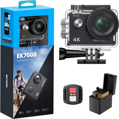 Akaso EK-7000 EK7000 4K 30FPS 20MP WiFi Action Camera, EIS, 131FT Waterproof, Black Sports and Action Camera(Black, 12 MP)