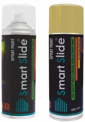 SMART SLIDE Clear Lacquer & Normal Gold Multipurpose Color Spray Paint Multicolor Spray Paint 800 ml(Pack of 2)