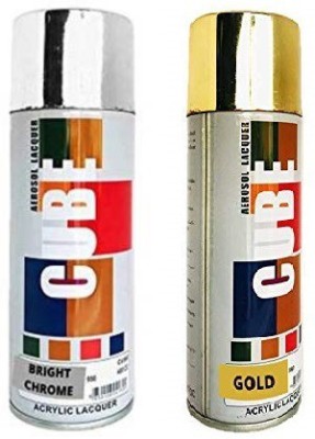 Festego Combo OF Cube (Bright Chrome +Golden ) Spray Paint -400 ml, Pack of 2 CUBE Spray Paint 400 ml(Pack of 2)