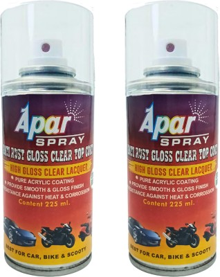 apar Spray Paint Antirust GLOSS CLEAR LACQUER-225ml(Pack of2) For Bike,Cars, Clear Spray Paint 450 ml(Pack of 2)