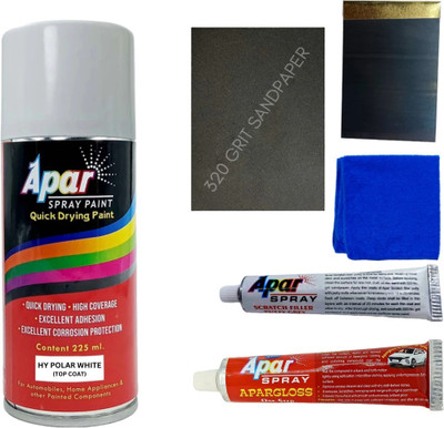 apar Spray Paint Polar White-225ml+ Putty set. and Polish set for hy. car, Multicolor Spray Paint 225 ml(Pack of 6)