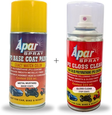 apar PU 2K Spray Paint Metal Mustard Compatible For Renault Cars -225 ml, Metal Mustard (RC Colour Name)-Base Coat + PU GC, Spray Paint 450 ml(Pack of 2)