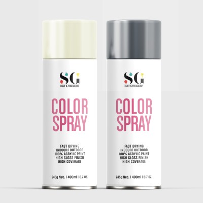 SGPaints DIY, Quick Drying with Gloss finish for Metal, Wood and Walls - Ivory, Dark Grey Spray Paint 400 ml(Pack of 2)