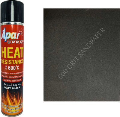 apar HT High Heat Resistant Spray Paint MATT BLACK (upto 600°C) -440 ml + P-600 Black Spray Paint 440 ml(Pack of 1)