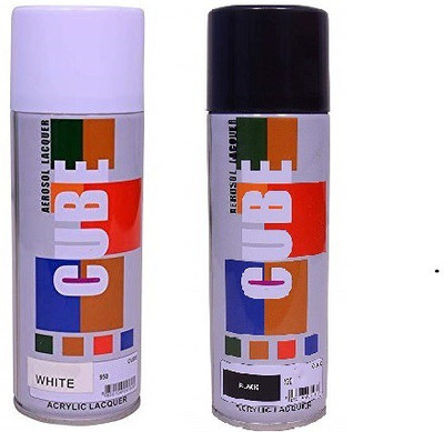 CUBE Combo OF Cube ( White +Gloss Black ) Spray Paint -400 ml, Pack of 2 Black Spray Paint 400 ml(Pack of 2)