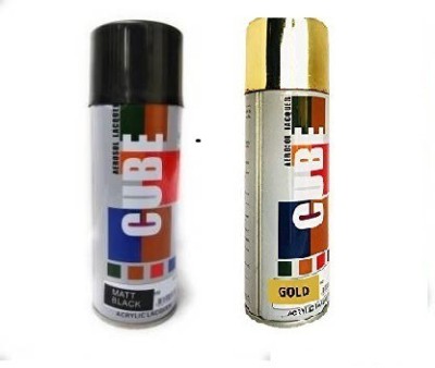 Festego Combo OF Cube (Matt Black + Gold ) Spray Paint -400 ml, Pack of 2 CUBE Spray Paint 400 ml(Pack of 2)