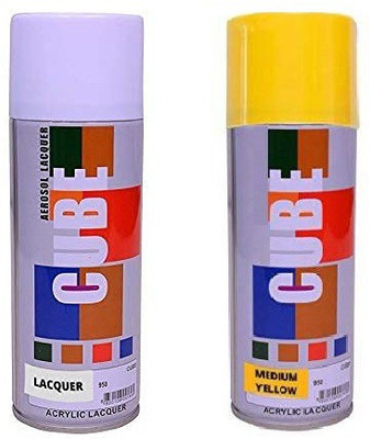 CUBE Cube Aerosol Multi Purpose Spray Paint EACH BOTTLE 450 ML Yellow Spray Paint 400 ml(Pack of 2)