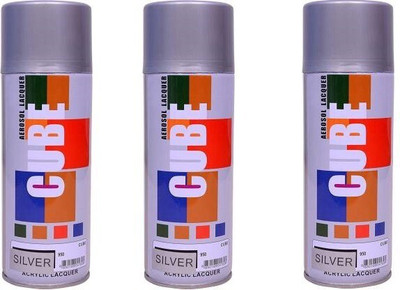 CUBE Cube Aerosol Spray Paint for Multipurpose Silver Spray Paint 400 ml(Pack of 3)