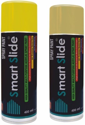 SMART SLIDE Yellow & Gold Multipurpose Color Spray Paint Can for Cars / Bikes / Furniture / Plastic / Wood / Glass \Yellow, Gold Spray Paint 800 ml(Pack of 2)