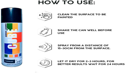 CUBE Auto Care, Metal, Wood, Walls Spray Paints (350gm) Gloss Black Spray Paint 400 ml(Pack of 1)