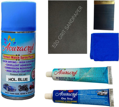 AOURACRYL Spray Paint HOL. BLUE+ Putty Tube+Polish Tube Set. For Holland Tractor-225 ml Hol. Blue Spray Paint 225 ml(Pack of 6)