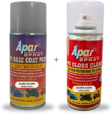 apar PU 2K Spray Paint Compatible For Hyundai Cars-225 ml (Pack of 2Pcs), Silver Spray Paint 450 ml(Pack of 2)