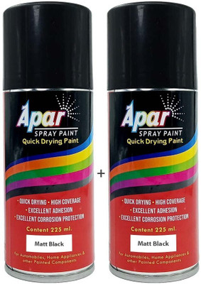 apar Spray Paint Can MATT BLACK -225 ml (Pack of 2), for Black Spray Paint 450 ml(Pack of 2)