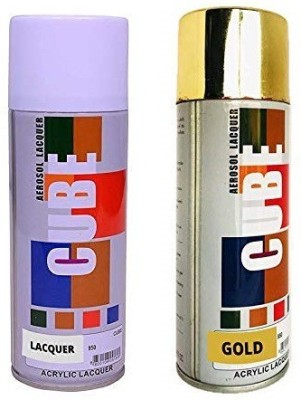 CUBE Combo OF Cube ( Lacquer + Golden ) Spray Paint -400 ml, Pack of 2 Gold & Lacquer Spray Paint 400 ml(Pack of 2)
