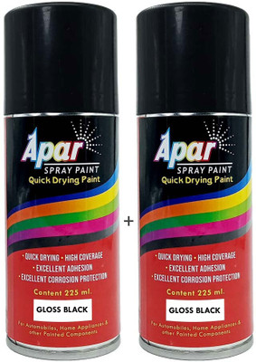 apar Spray Paint Can GLOSS BLACK -225 ml(Pack of 2-pcs), For Bicycle, Bike, Cars, Home, Wood, Metal, Furnitures, Art and craft Painting Black Spray Paint 225 ml(Pack of 2)
