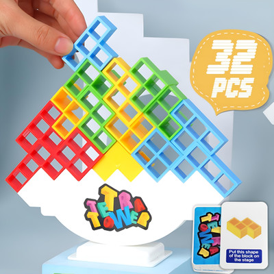 Toybot Tetra Tower Stacking Game: 32-Piece Balance Building Block Set for Fun Activity(Multicolor)
