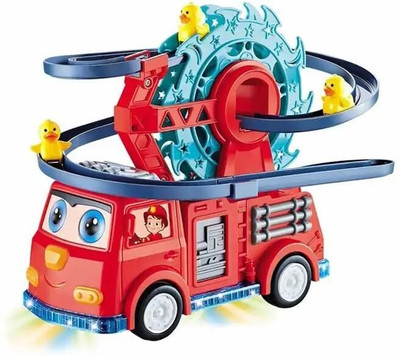 Goyal's Fire Rail Duck Slide, Funny Automatic Stair-Climbing Ducklings Race Track Set(Multicolor)