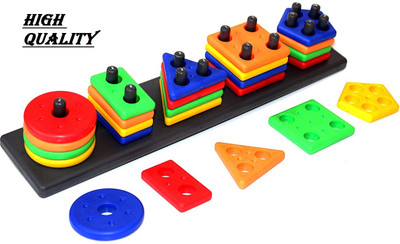 TOOBIL Early Educational Learning Geometric Game Column Puzzle, Stacker Shape Blocks(Multicolor)
