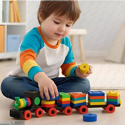 BATLIBOI Train Geometric Shape Stackin and Toddlers Early Learning Activity Puzzle(Multicolor)