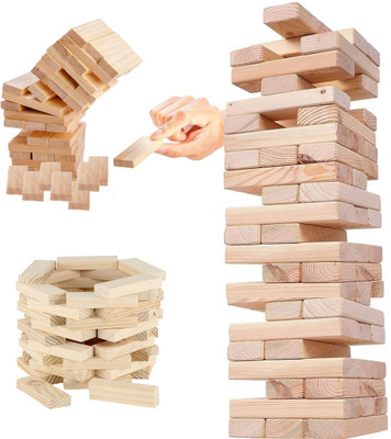 arovemic Best Wooden Game 54 Pcs Blocks Tumbling Stacking Jenga Building Tower Toy(Brown)
