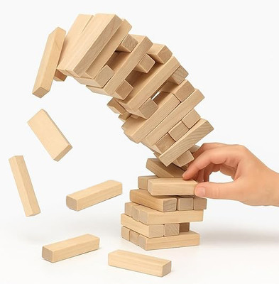 arovemic Family Jenga Challenge - 54 Piece Wooden Block Game(Brown)