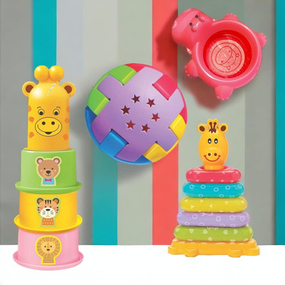 zokato Kidle's Joy Stacking Toys 4 in 1 Gift Set Multicolour - 21 Pieces(Multicolor)