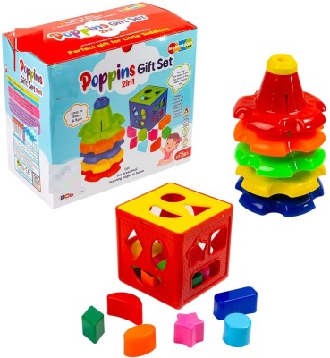 zokato 2 in 1 Poppins Gift Set Containing Stack-N-Spin & Shape Sorter Cube(Multicolor)