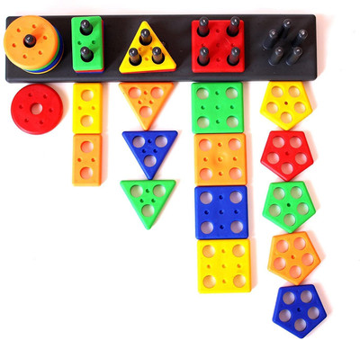 TOY HEAVEN Plastic Geometric Puzzle Stacker Shape Sorter Stacking Set Kids Games Age 3+(26 Pieces)