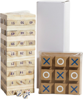 zeora Xenor 54Pcs Wooden Building Blocks Puzzle 4pcs Dice &Tic tac toe ,Tumbling Tower(Brown)