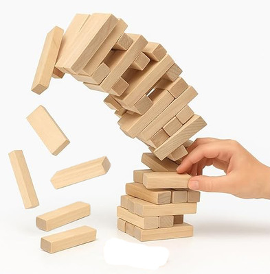 arovemic Jenga Game for Parties | 39 Wooden Stackable Blocks(Brown)