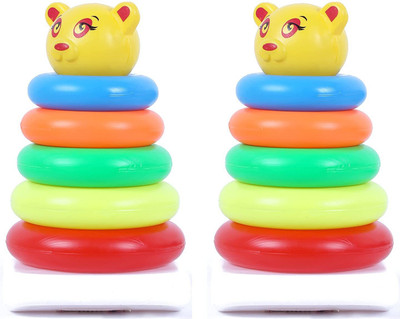 Hasper Tex Combo Pack of 2 Smiley Stacking Colouring Teddy Rings for Kids 5 pcs Multi Color, Stacking Toy 5 Combo - malticolor(Multicolor)