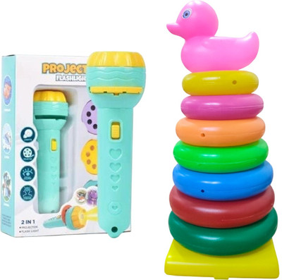 wishhuttoys Educational Projector Slide torch & Stacking Ring Toy for interactive Learning(Multicolor)