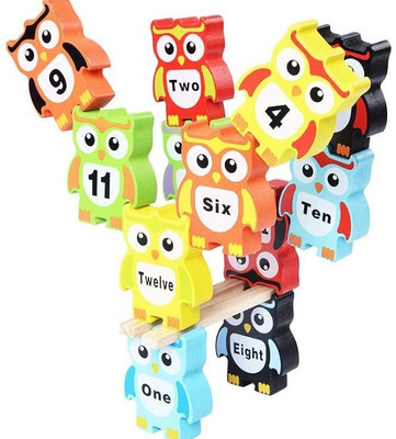 Ji And Ja 12 Pieces Set Wooden Owl Balance Stacking for Kids Educational Toy(Multicolor)
