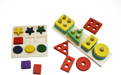 justhandmade Wooden 4 Angle Geometric Blocks | Shape Puzzle Building Stacker Shape(Yellow)